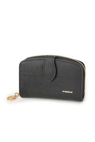 Nas Bag Black Embossed Women's Wallet - Multiple Card Compartments