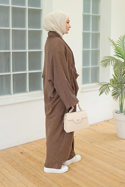 Armine Trend Degaje Double Breasted Casual Fit Two Piece Set with Lapel Pockets Brown 24Kt633