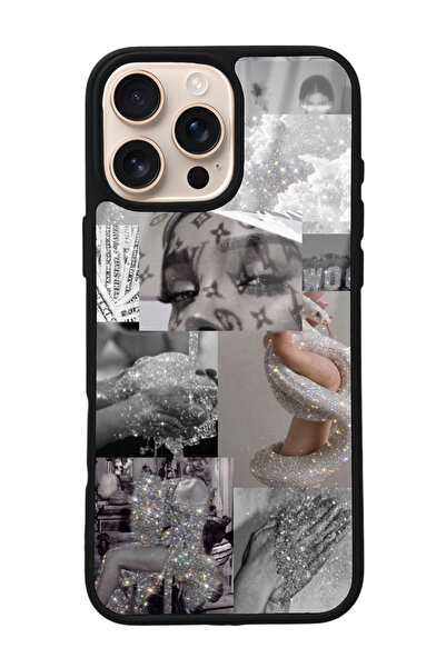 Spoyi iPhone 16 Pro Max Silver Sticker Tasarımlı Glossy Telefon Kılıfı