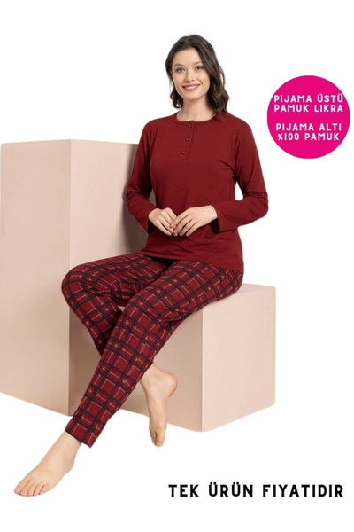 bie's Γυναίκα-ζευγάρι Αγαπημένη σύζυγος μπορεί να συνδυαστεί-μπορντό καρό Modal μακρυμάνικο σετ πιτζάμες-1 τεμάχιο Η τιμή είναι για τα προϊόντα