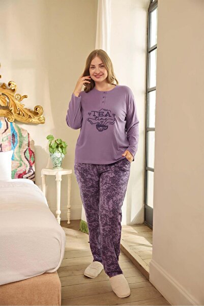 Aydoğan Plus Size Suzi Thermal Mystic Purple Pajama Set - 0679