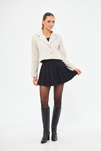 Si&Su Kadın Crop Düz Renk Flannel Ceket