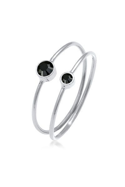 ELLI Inel Dama Set Filigran Cu Cristale Negre In Argint Sterling 925