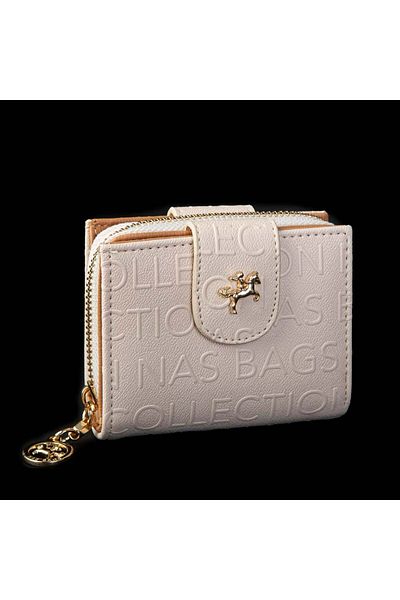 Nas Bag Women's Double Flap Mini Wallet Cream Camel Embossed