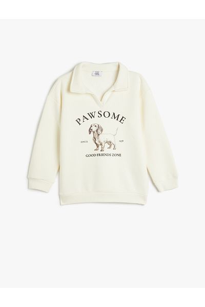 Koton Dog Print Polo Neck Sweatshirt - Long Sleeve and Raster
