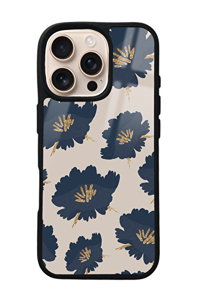 Spoyi iPhone 16 Pro Blue Flowers Tasarımlı Glossy Telefon Kılıfı