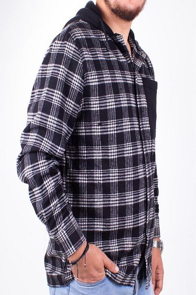 DAGOSTER Dmg23-193714 Черна ежедневна мъжка риза Lumberjack с качулка