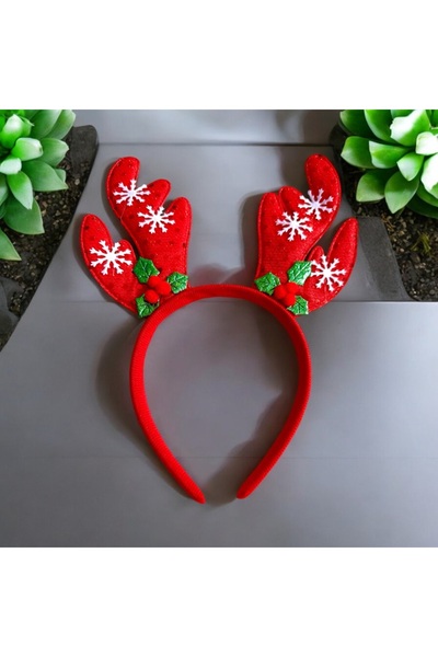 alsaccessories New Year's Red Figured Snowflake Deer Horn - 17X21 cm