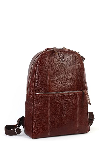 Aka Deri 907 Model Unisex Genuine Leather Water Resistant Backpack - Multi-Compartment Taba