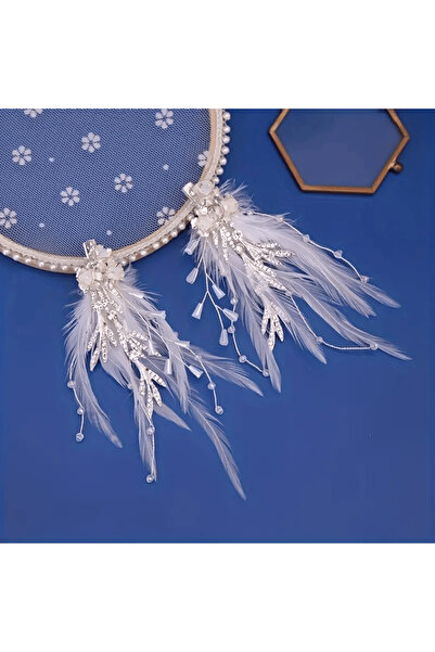 Eva Flore 2 Pieces of Feathered Crystal Jewelled Bridal Accessory Engagement Maternity Hair Accessory