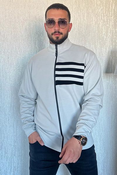 MİSHAR İTALİA Hanorac pentru bărbați cu fermoar cu guler gri
