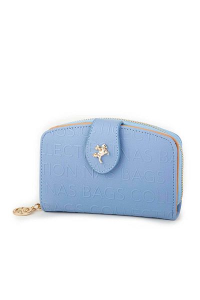 Nas Bag Portofel de damă cu compartimente multiple pentru carduri în relief Blue Camel