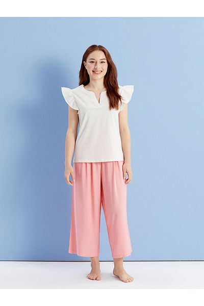 LC Waikiki Petite Leak Collar Plain Short Sleeve Women's Capri Pajamas Set