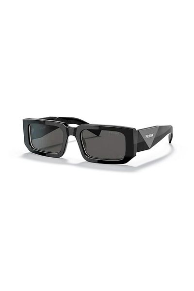 Prada Pr 06ys 09q5s0 53 Rechteckige schwarze Knochen-Sonnenbrille für Damen