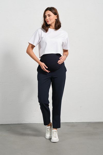 BUSA Flexible and Adjustable Winter Mom Fit Gabardine Trousers - Navy