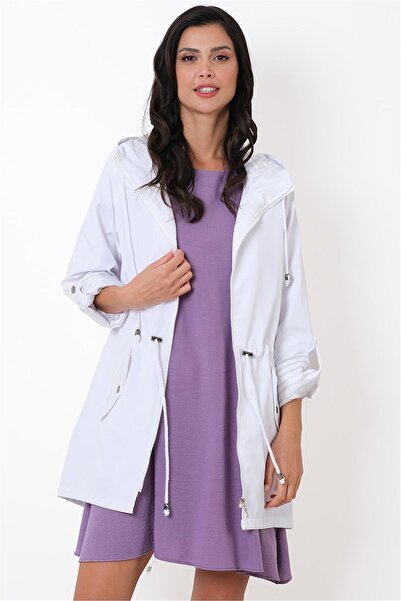 Spazio Clemente Kapüşonlu Ayarlanabilir Beli Büzgülü Katlamalı Kol Mont BEYAZ