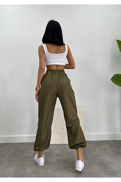 rukh Ayarlanabilir Bel Lastikli Paça Yumuşak Dokulu Oversize Paraşüt Kumaş Pantolon