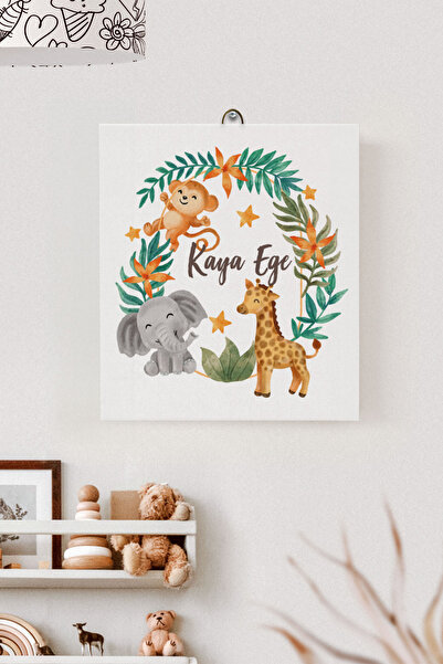 Lilabio İsme Özel Çocuk Odası Kanvas Tablo Safari (17x21 Cm)