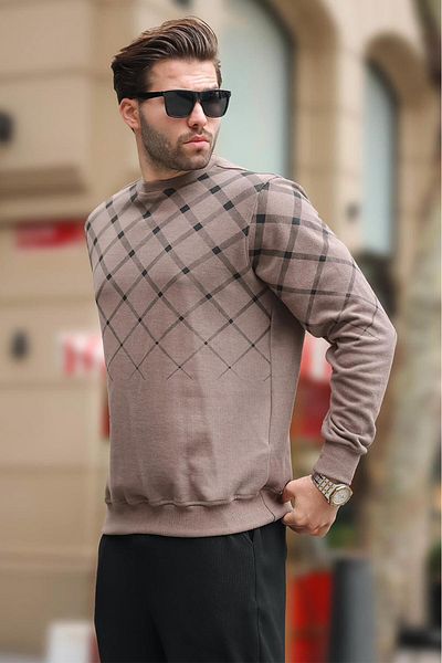 Madmext Kamel gemusterter Strickpullover mit Rundhalsausschnitt 6019
