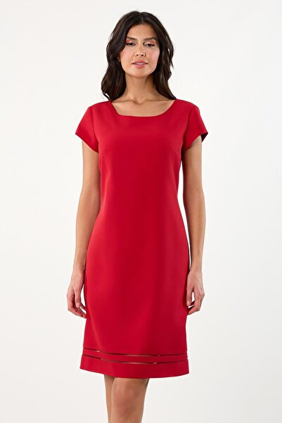 Spazio Geppina V Yaka Etek Tüllü Elbise KIRMIZI