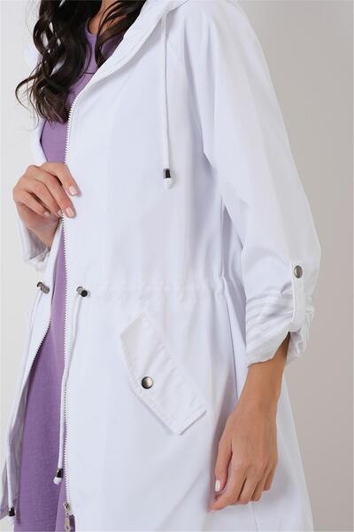 Spazio Clemente Kapüşonlu Ayarlanabilir Beli Büzgülü Katlamalı Kol Mont BEYAZ