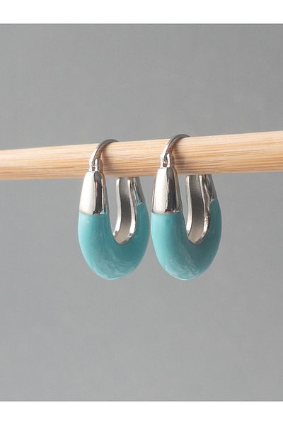 Siya Silver Silver Colored Blue Enamel Steel Earrings - U Model