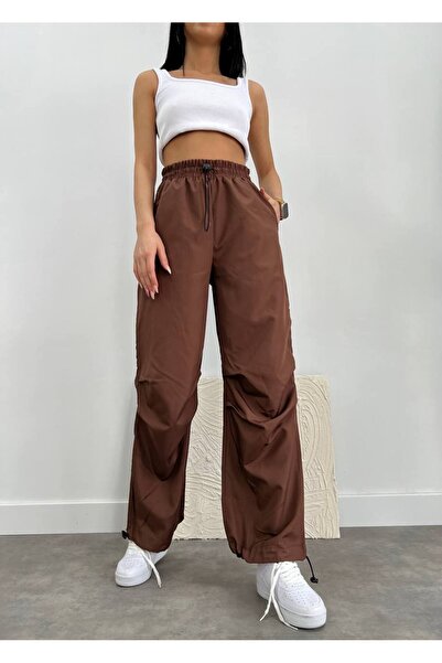 rukh Ayarlanabilir Bel Lastikli Paça Yumuşak Dokulu Oversize Paraşüt Kumaş Pantolon