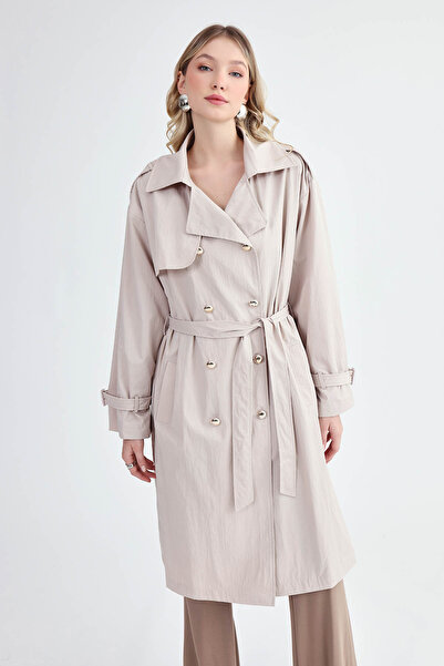 Vitrin Metal Düğmeli Kemerli Trençkot