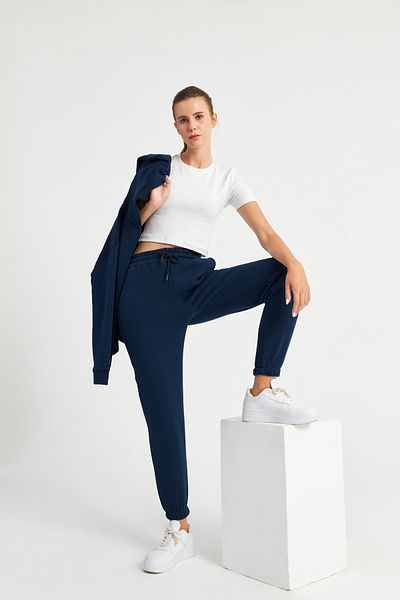Ecrou Women's Navy Blue Jogger Knitted Pants