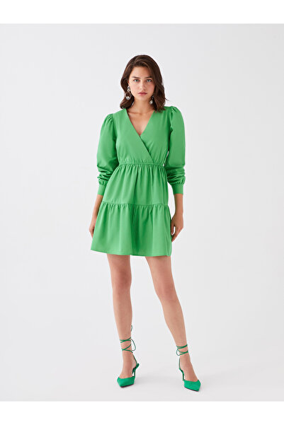 LC Waikiki Dámské popelínové šaty s dvojitým límcem a dlouhým rukávem