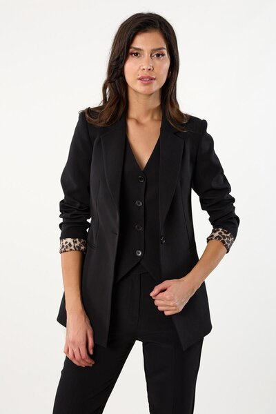 Spazio Tetterina Tek Düğme Leopar Astarlı Ceket SİYAH