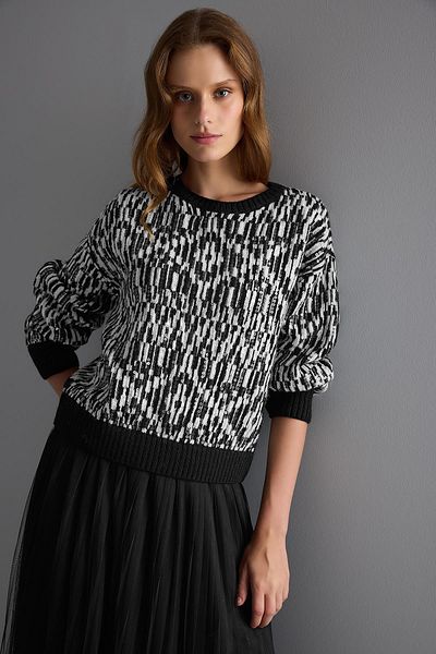 JOIN US Pulover de tricotaj negru brodat cu broderie
