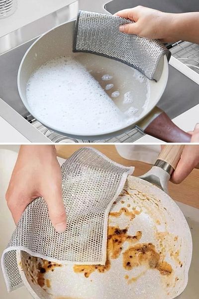 QNİAY 10 Pieces Magic Inox Stainless Wire Dishcloth Dirt Rust Remover Magic Cleaning Cloth and Sponge