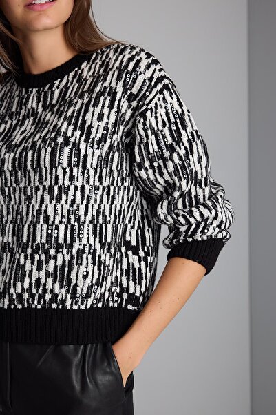JOIN US Pul Nakış İşlemeli Siyah Triko Kazak
