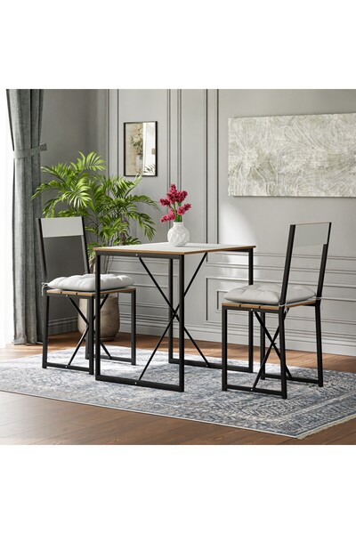 eportatif Mutfak Masası Minderli 2 Kişilik Balkon Masa Takımı Beyaz 1493