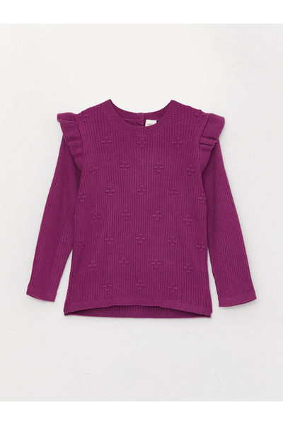 LC Waikiki Dívčí pletený svetr s měkkým texturovaným výstřihem