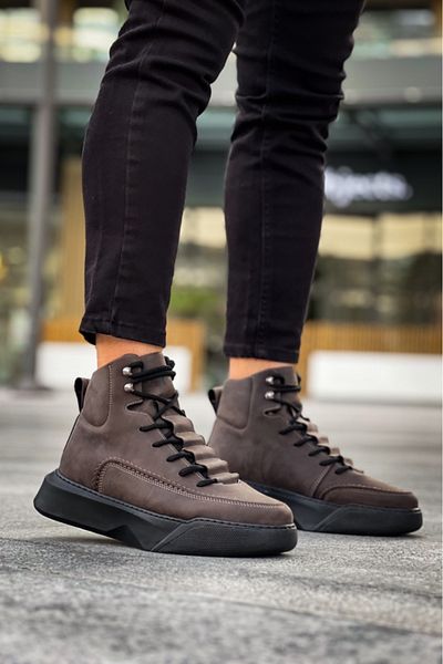 BOA BA0321 Hidden Lace Men's High Sole Brown Sports Boots