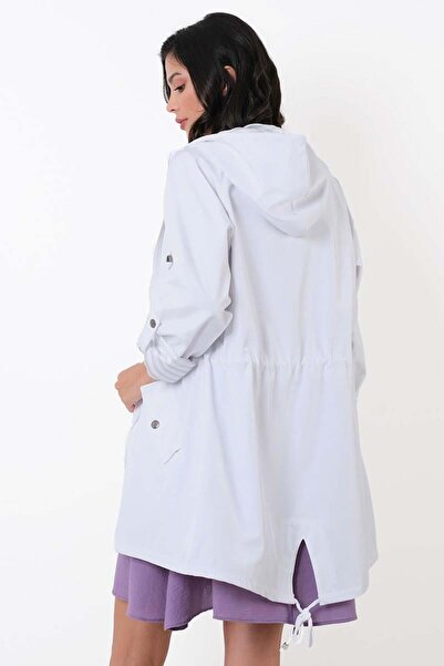 Spazio Clemente Kapüşonlu Ayarlanabilir Beli Büzgülü Katlamalı Kol Mont BEYAZ