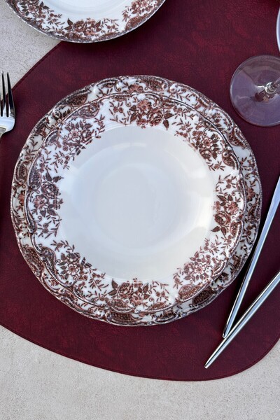 porselenden Vintage Rose 6 Seater 21 cm Special Design Premium Porcelain Pit Dinner Plate Set Claret Red