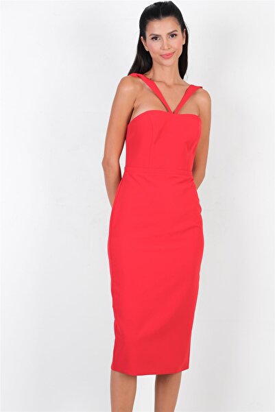 Spazio Coralla V Askılı Yaka Elbise KIRMIZI
