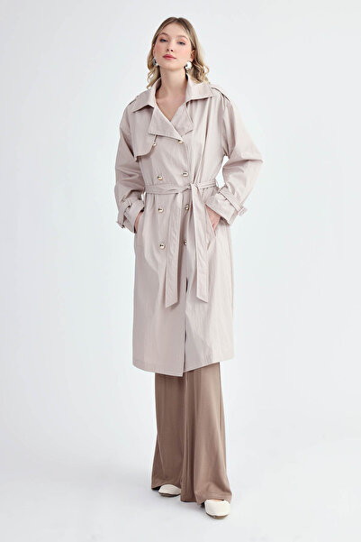 Vitrin Metal Düğmeli Kemerli Trençkot