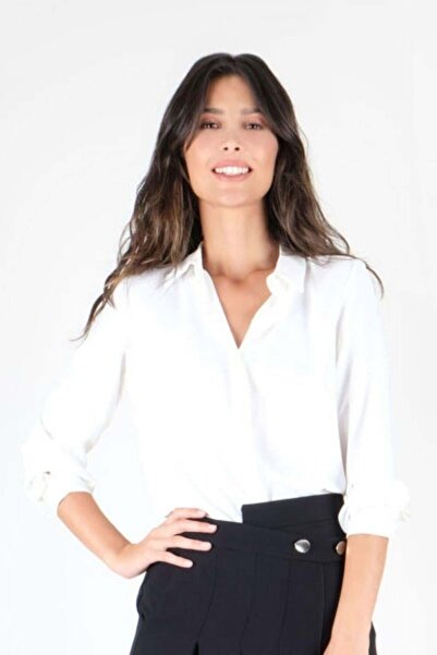 Spazio Lluvy Uzun Kollu Gizli Pat Düğmeli Bluz EKRU