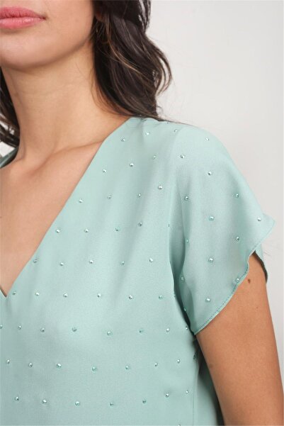 Spazio Malvino V Yaka Taşlı Buluz MİNT