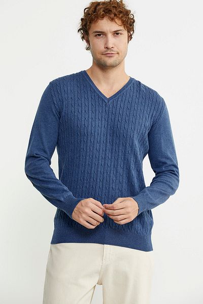 Sementa Suede Garnished Hair Braided Knitwear Sweater - Indigo