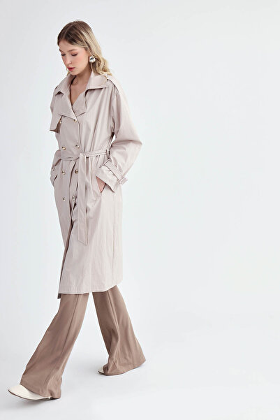 Vitrin Metal Düğmeli Kemerli Trençkot