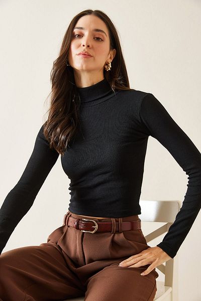 XHAN Black Turtleneck Camisole Blouse 5Kxk2-49007-02