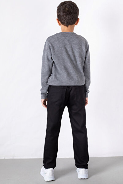 Cansın Mini Black Elastic Waist Ribbed Boys' School Pants 19592