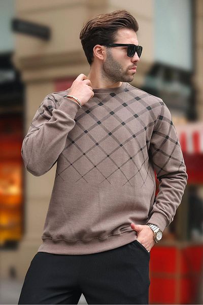 Madmext Kamel gemusterter Strickpullover mit Rundhalsausschnitt 6019