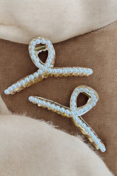 MUTENA Kıskaçlı Orta Boy İncili Saç Tokası 2li - Inci Oval Şeffaf Mandal Toka...