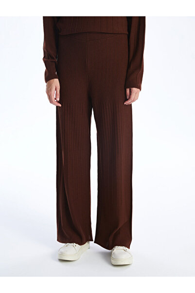 LC Waikiki Dámské úpletové kalhoty Lcw Elastický pas Rovné široké nohavice